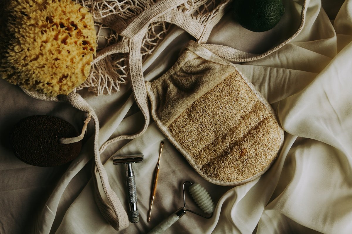 brown knit cap on white textile